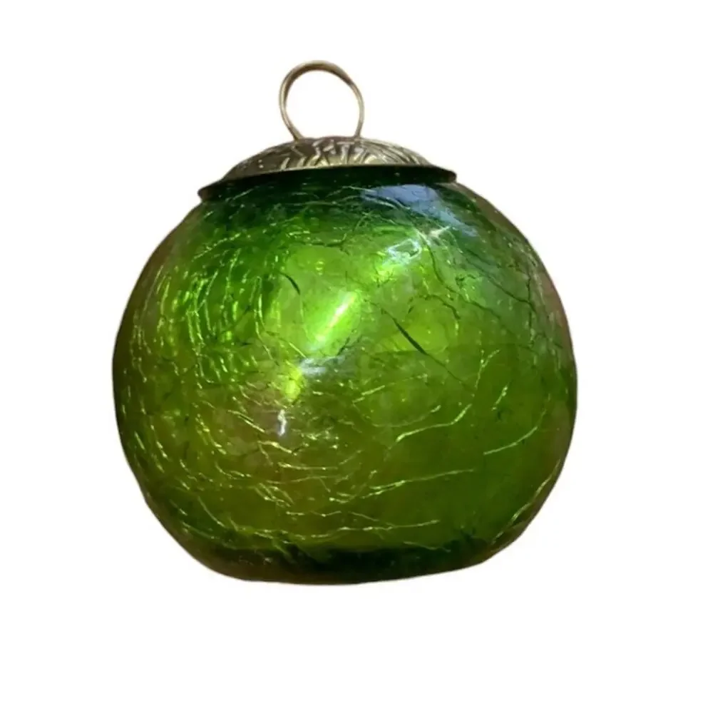 Set of 8‎ Green Crackle Glass Christmas Ornaments Vintage Style Round Holiday